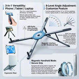 Portable Magnetic Phone Holder & Selfie Stick 3-In-1 Foldable Tripod Stand for Iphone Ipad Tablet Laptop Desktop Use